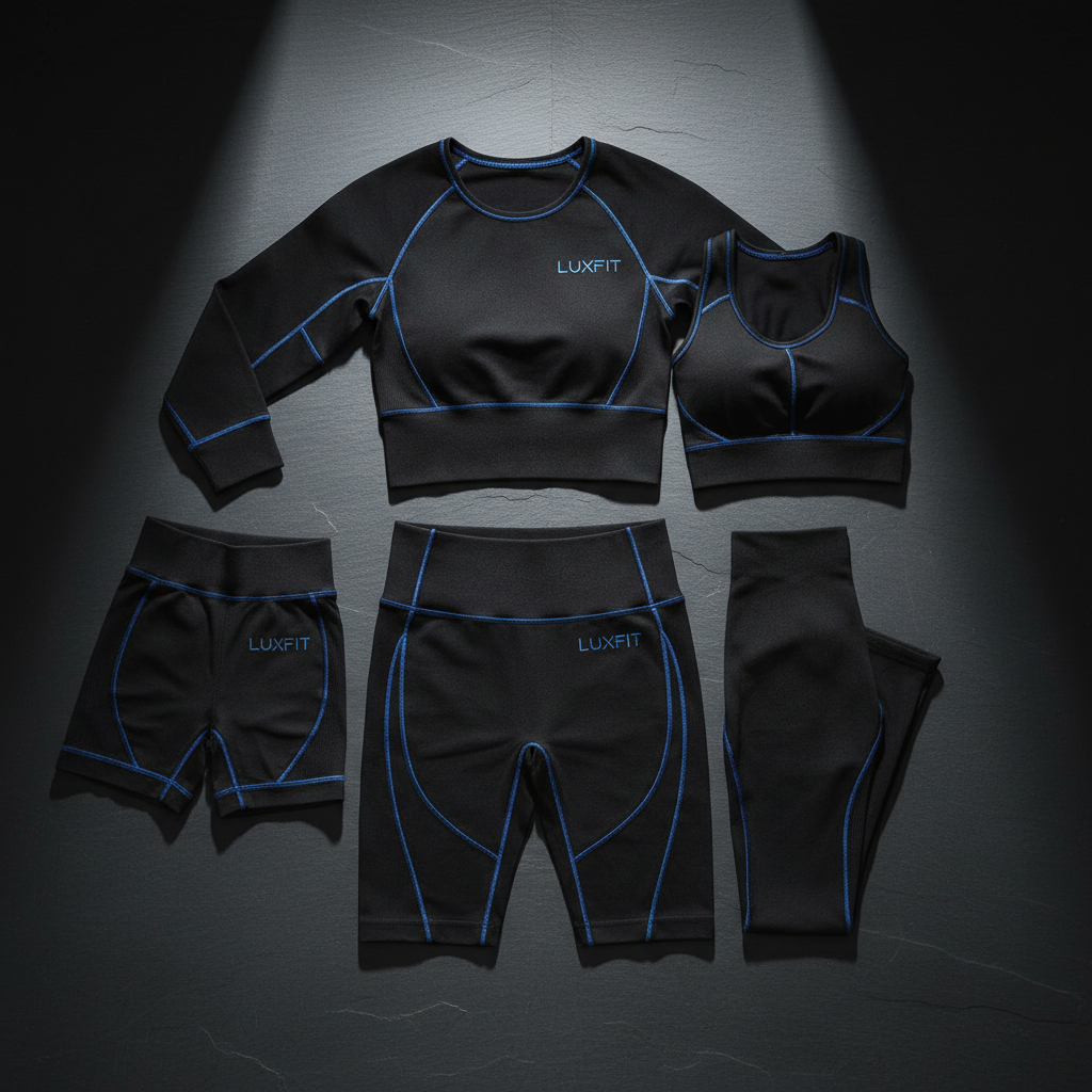 ForgeFit Gym Apparel - premium black performance fabric with electric blue accents